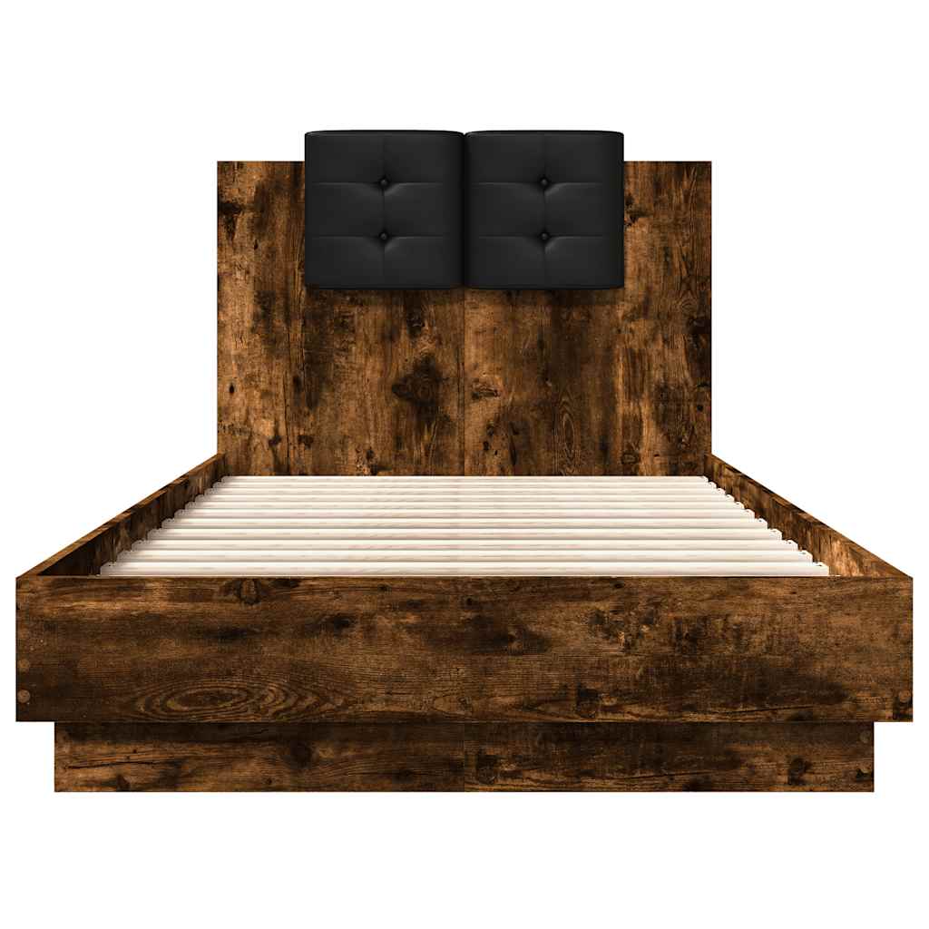 Okvir za krevet s uzglavljem i LED svjetlima boja hrasta Smeđa 75 x 190 cm