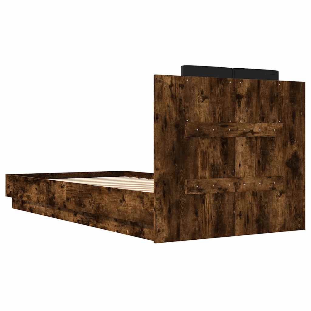 Okvir za krevet s uzglavljem i LED svjetlima boja hrasta Smeđa 75 x 190 cm