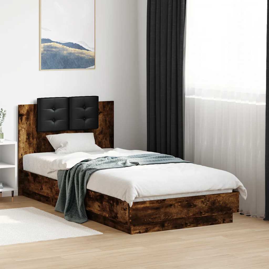 Okvir za krevet s uzglavljem i LED svjetlima boja hrasta Smeđa 75 x 190 cm