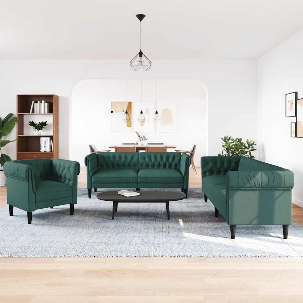 3-dijelni set sofa tamnozeleni od tkanine