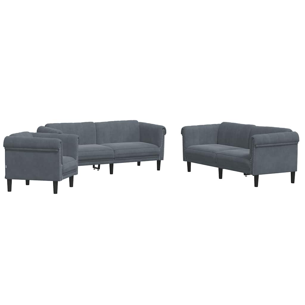 3-dijelni set sofa tamnosivi baršunasti Siva