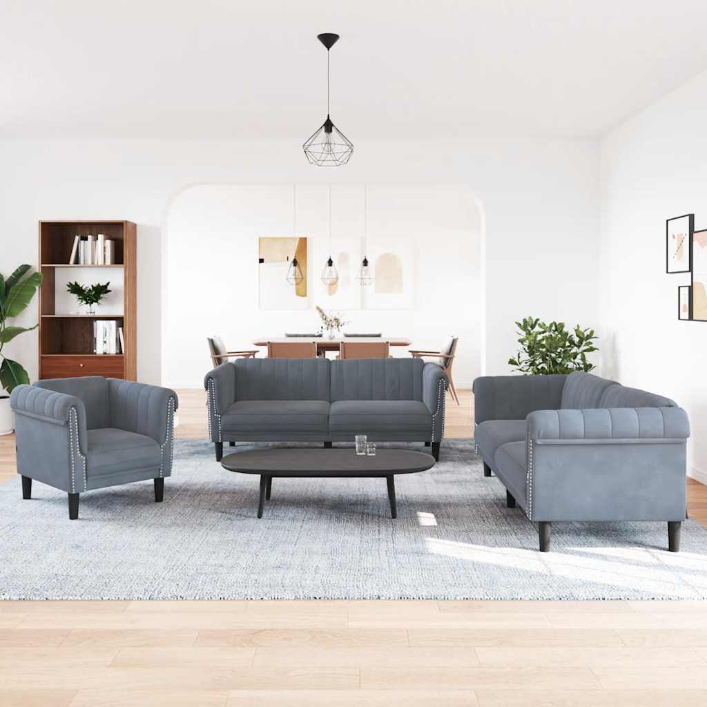 3-dijelni set sofa tamnosivi baršunasti Siva