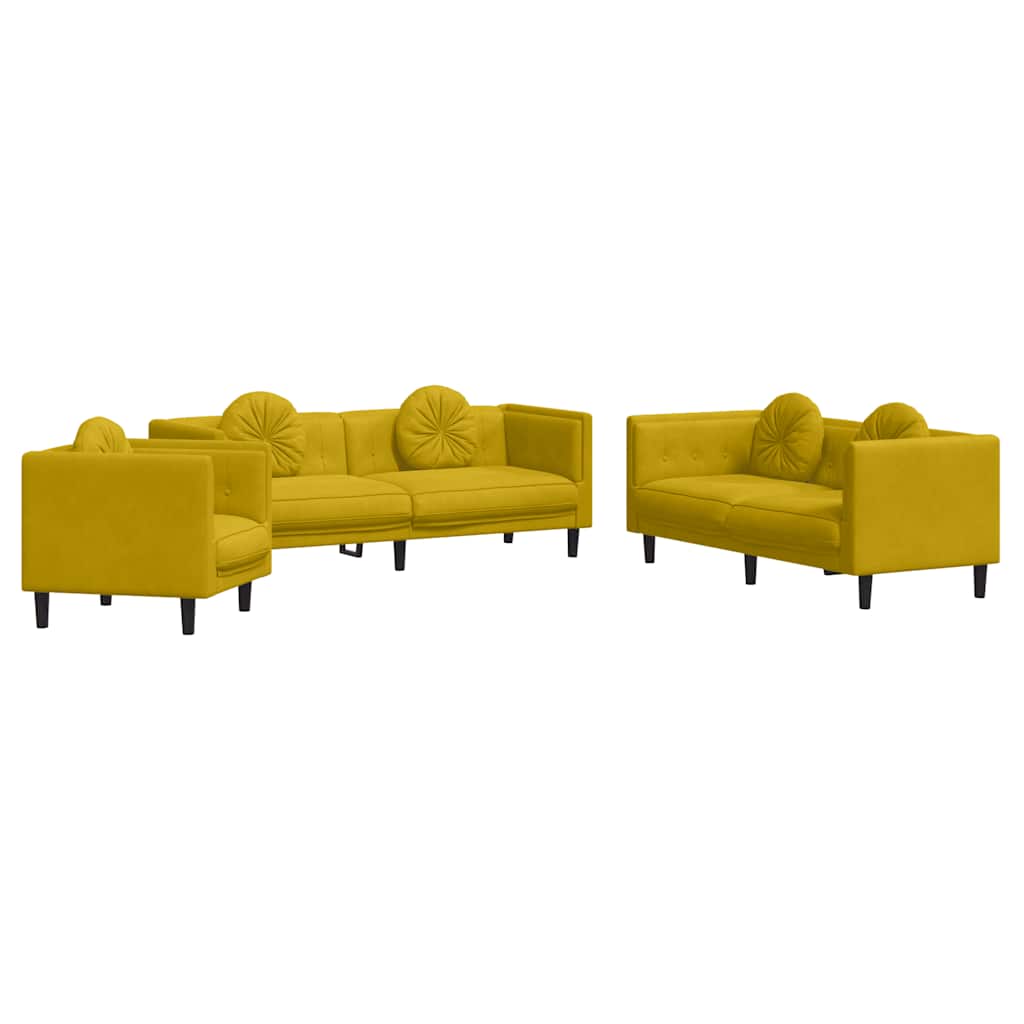 3-dijelni set sofa s jastucima žuti baršunasti Žuta
