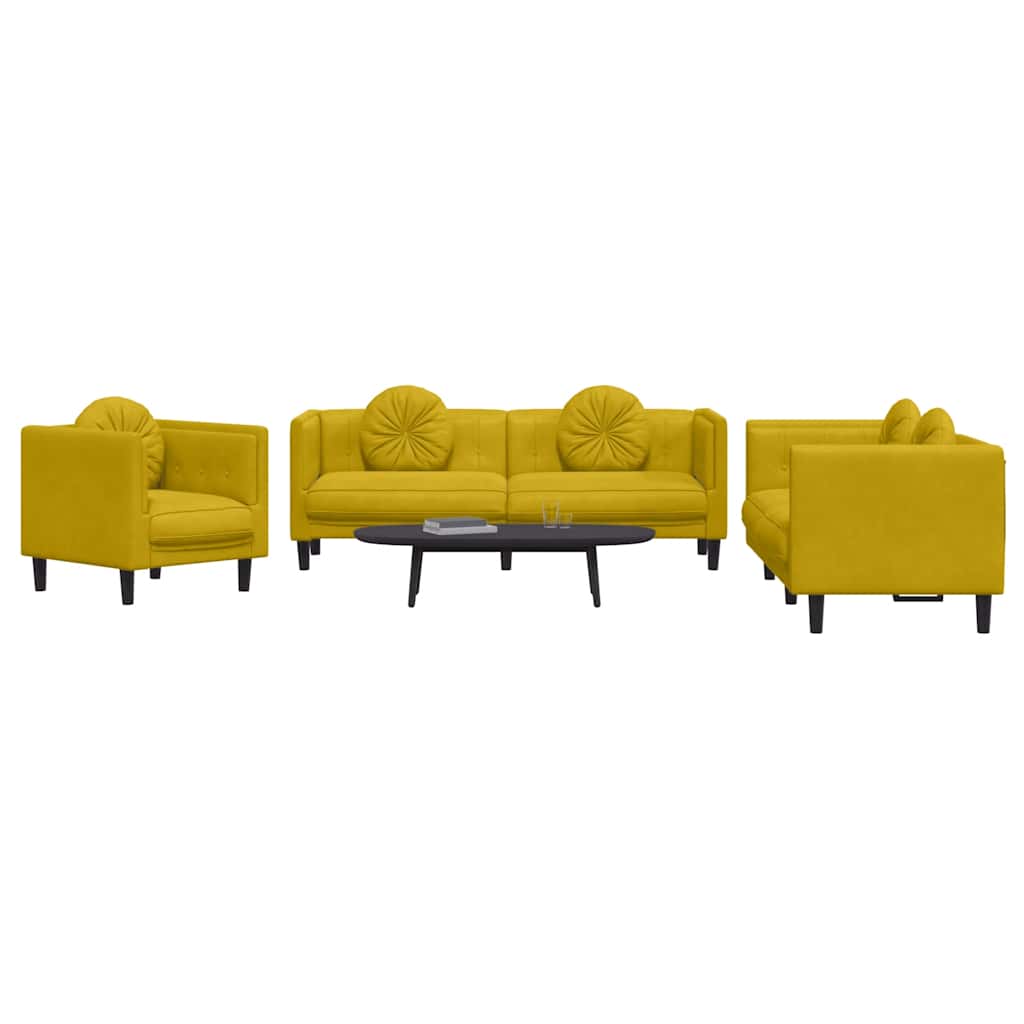 3-dijelni set sofa s jastucima žuti baršunasti Žuta