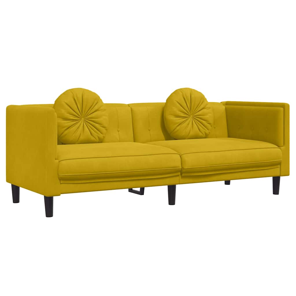 3-dijelni set sofa s jastucima žuti baršunasti Žuta