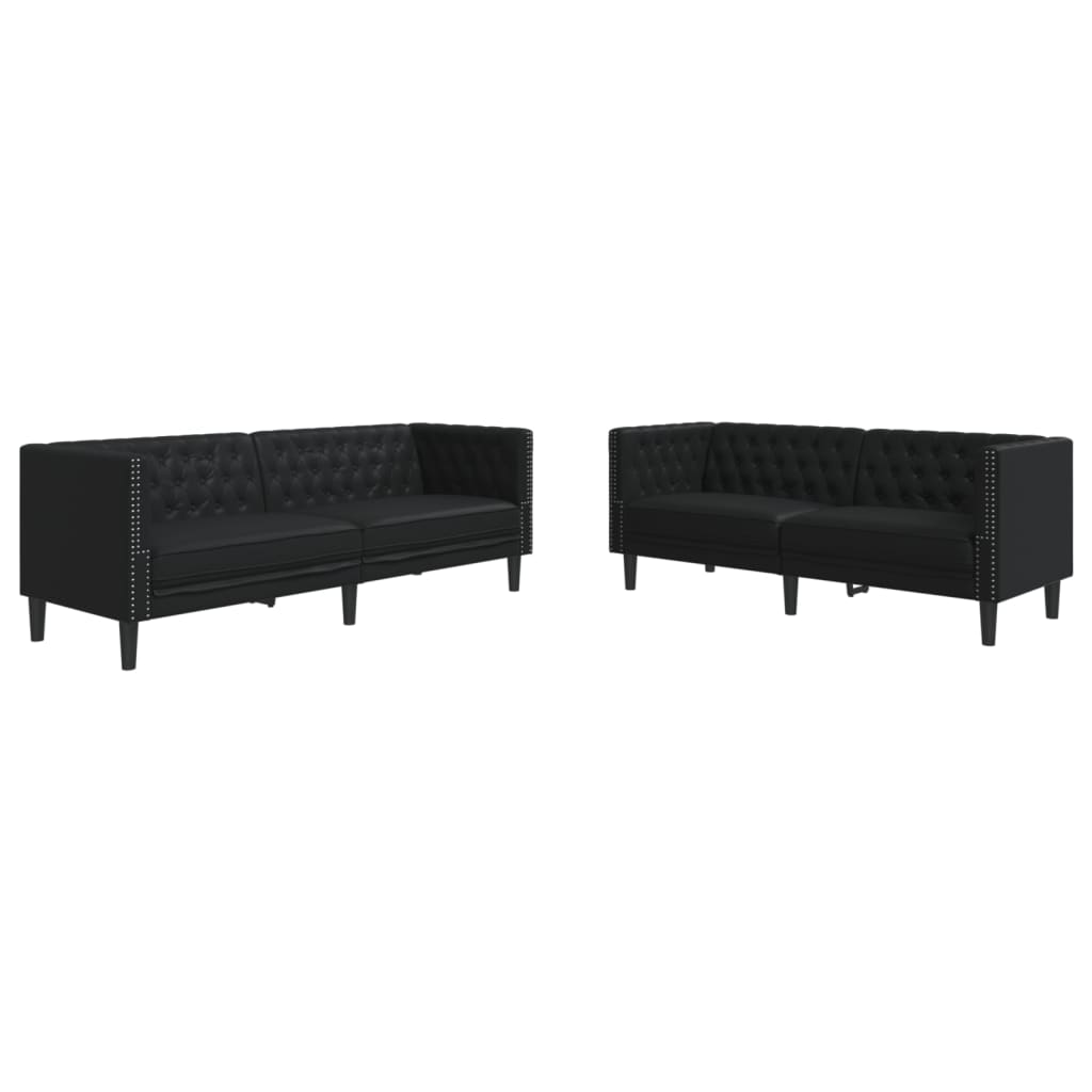 Chesterfield garnitura od 2 dijela, crna, umjetna koža