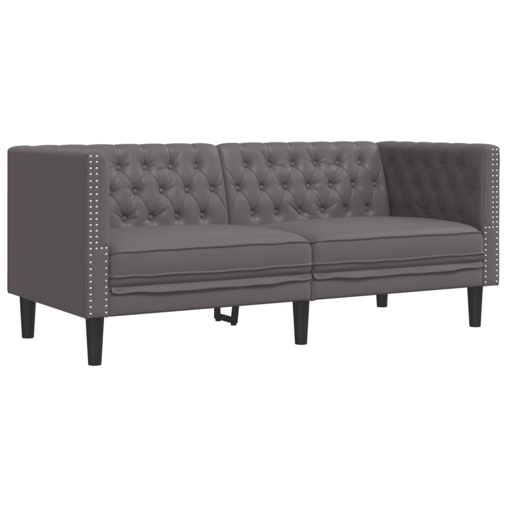 Chesterfield garnitura od 2 dijela, siva, umjetna koža