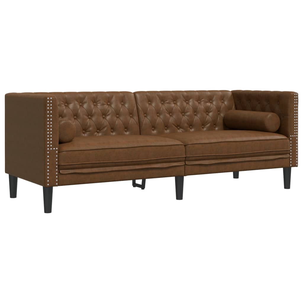 Chesterfield garnitura od 3 dijela s jastucima, smeđa, umjetna koža
