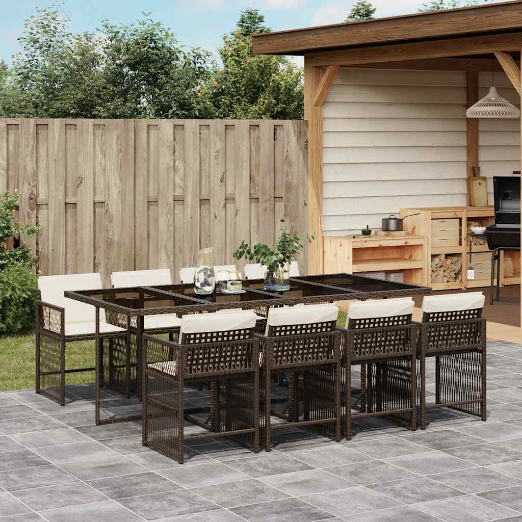 9-dijelni vrtni blagovaonski set s jastucima poliratan smeđi Smeđa
