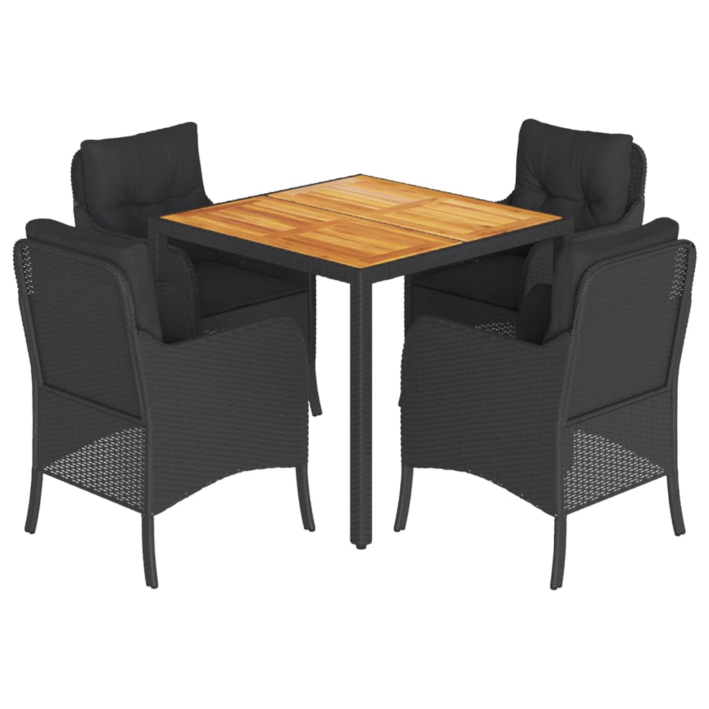 5-dijelni vrtni blagovaonski set s jastucima od poliratana crni Crna Dužina stola 90 cm