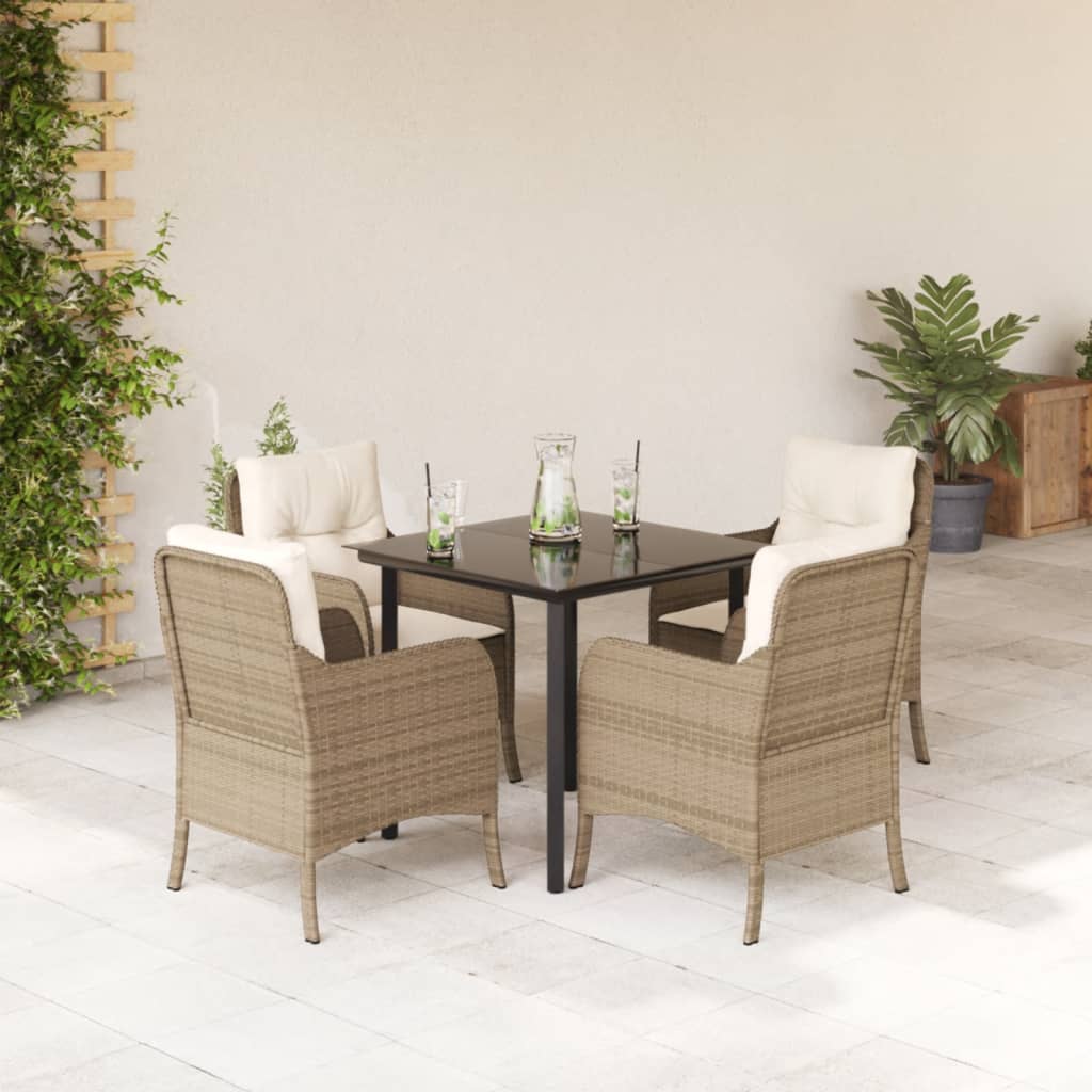 5-dijelni vrtni blagovaonski set od poliratana s jastucima bež Dužina stola 80 cm