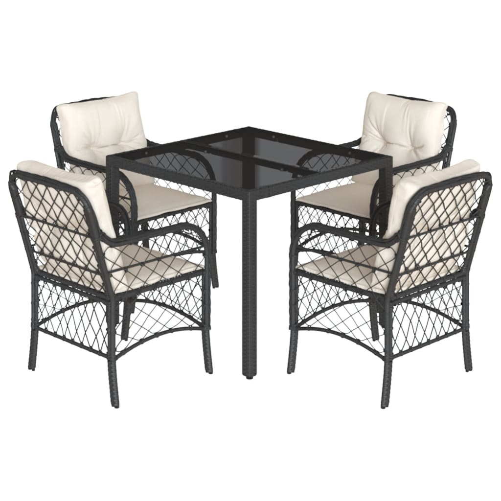 5-dijelni vrtni blagovaonski set s jastucima od poliratana crni Crna 90 cm table length