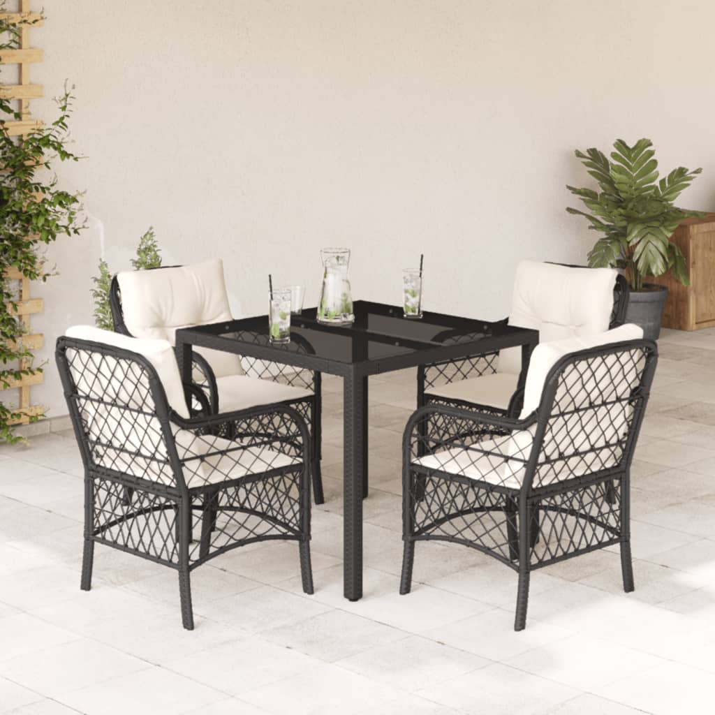 5-dijelni vrtni blagovaonski set s jastucima od poliratana crni Crna 90 cm table length