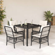 5-dijelni vrtni blagovaonski set s jastucima od poliratana crni Crna 90 cm table length