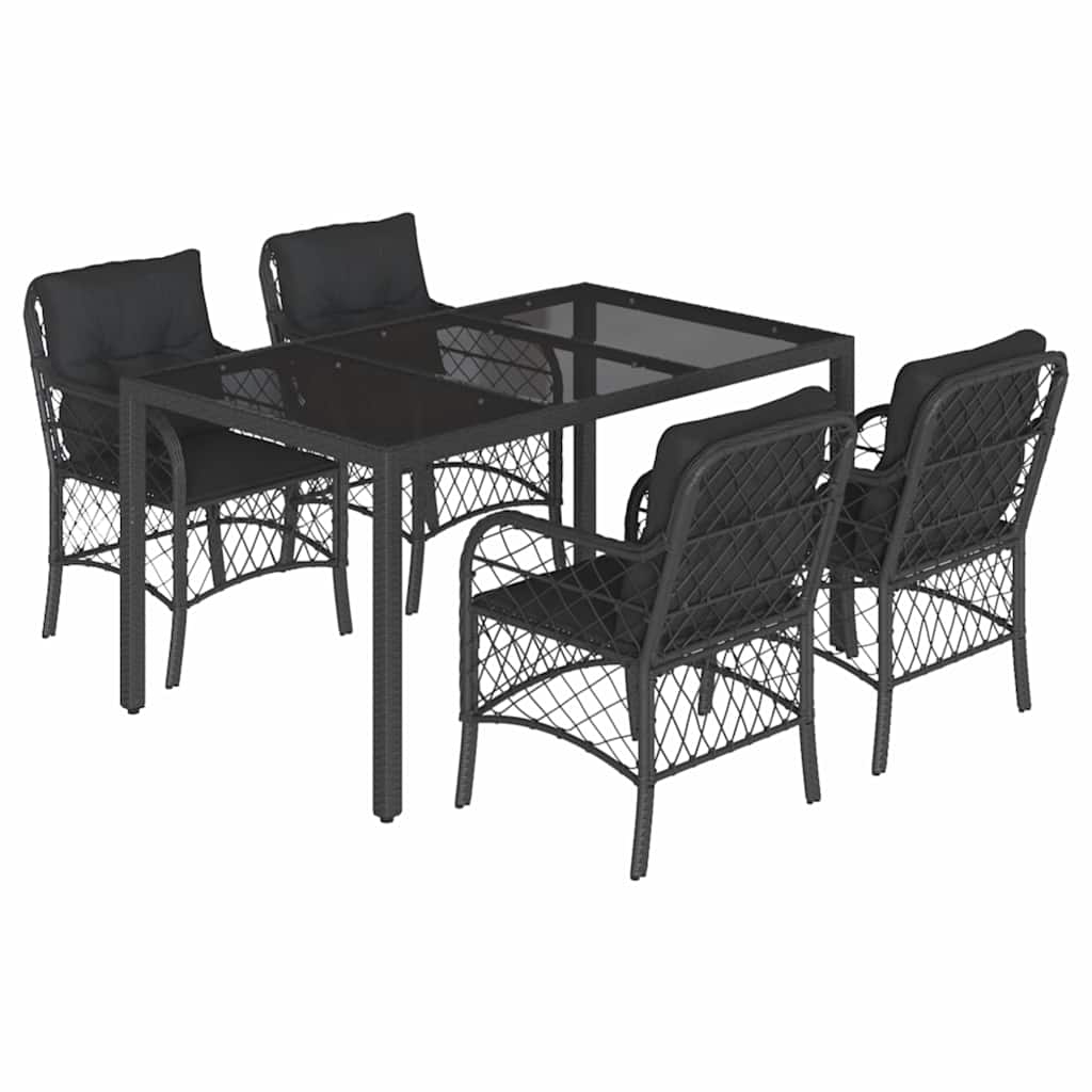 5-dijelni vrtni blagovaonski set s jastucima od poliratana crni Crna 150 cm table length