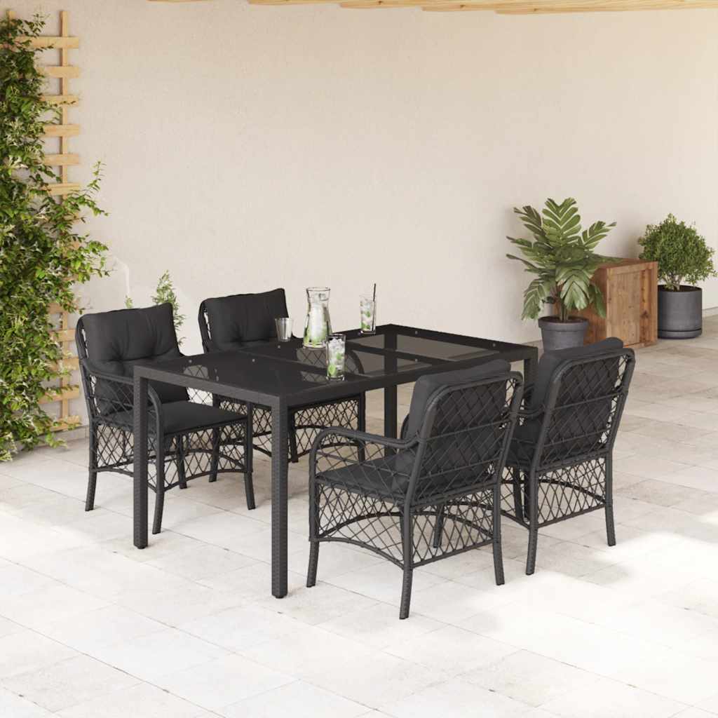 5-dijelni vrtni blagovaonski set s jastucima od poliratana crni Crna 150 cm table length