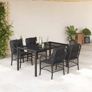 5-dijelni vrtni blagovaonski set s jastucima od poliratana crni Crna 150 cm table length