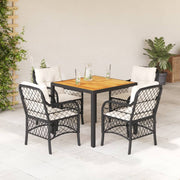 5-dijelni vrtni blagovaonski set s jastucima od poliratana crni Crna 90 cm table length