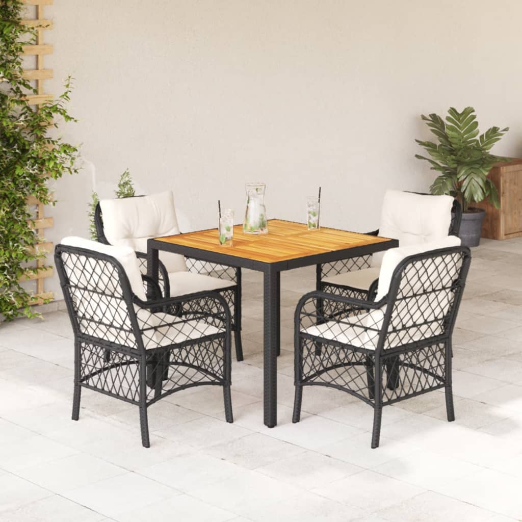 5-dijelni vrtni blagovaonski set s jastucima od poliratana crni Crna 90 cm table length