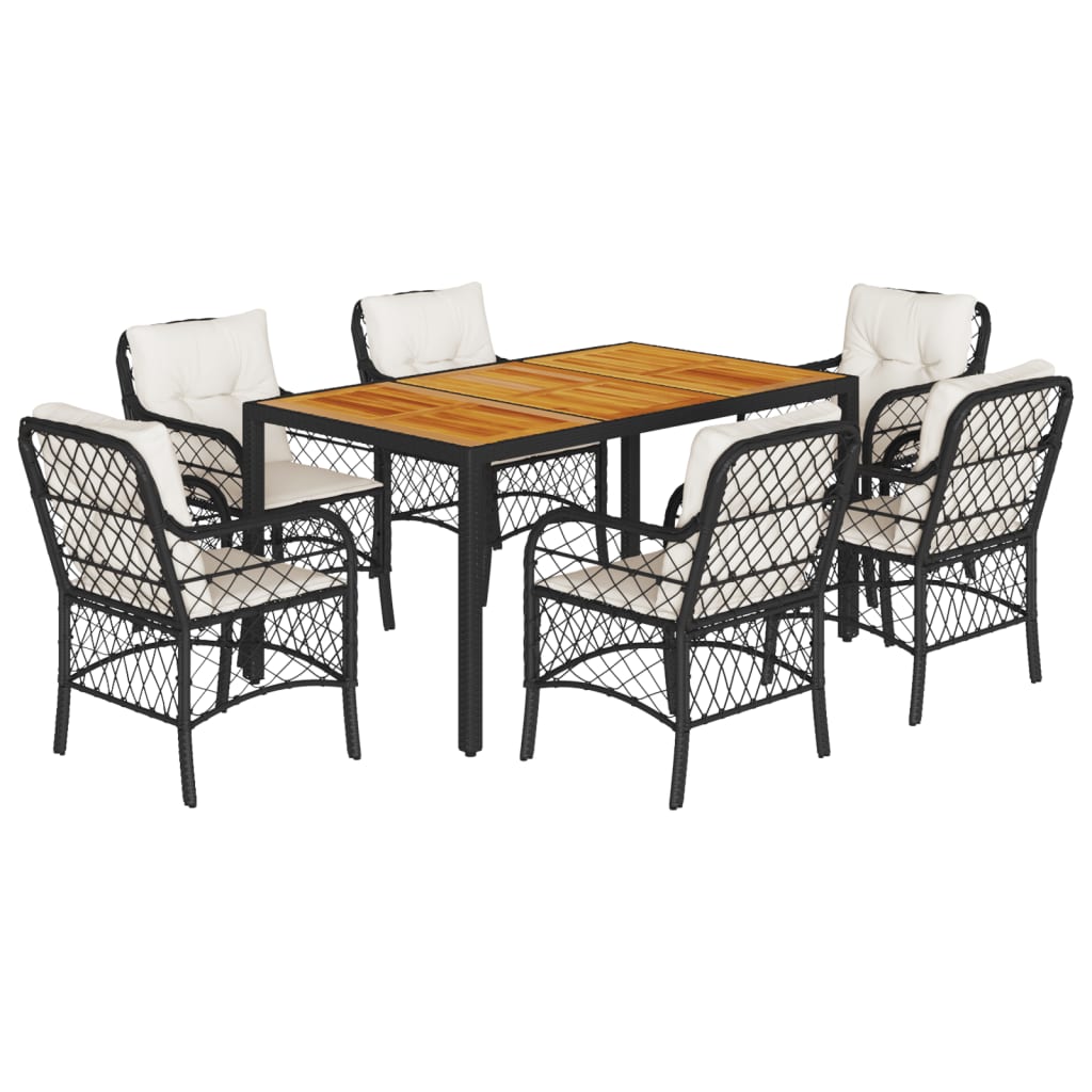 7-dijelni vrtni blagovaonski set s jastucima crni od poliratana Crna 150 cm table length