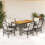 7-dijelni vrtni blagovaonski set s jastucima crni od poliratana Crna 150 cm table length