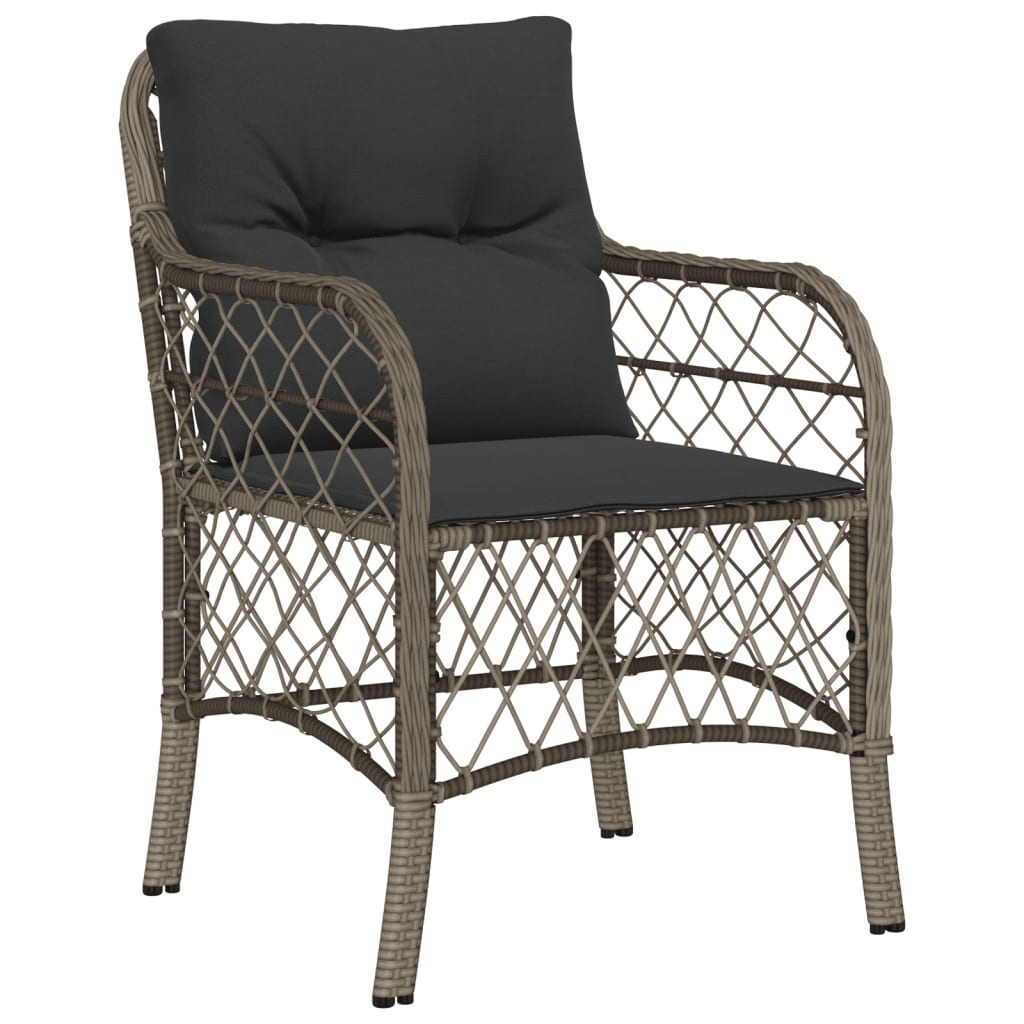3-dijelni bistro set od poliratana s jastucima sivi Siva 90 cm table length