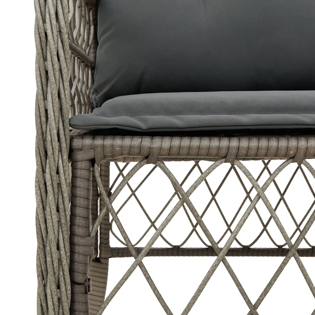 3-dijelni bistro set od poliratana s jastucima sivi Siva 90 cm table length