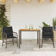 3-dijelni bistro set od poliratana s jastucima sivi Siva 90 cm table length