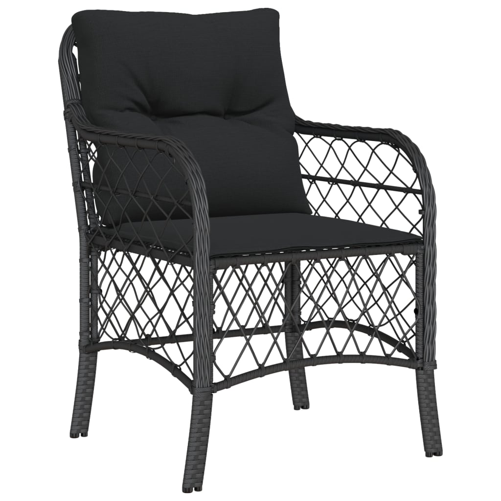 3-dijelni bistro set s jastucima crni od poliratana Crna 80 cm table length