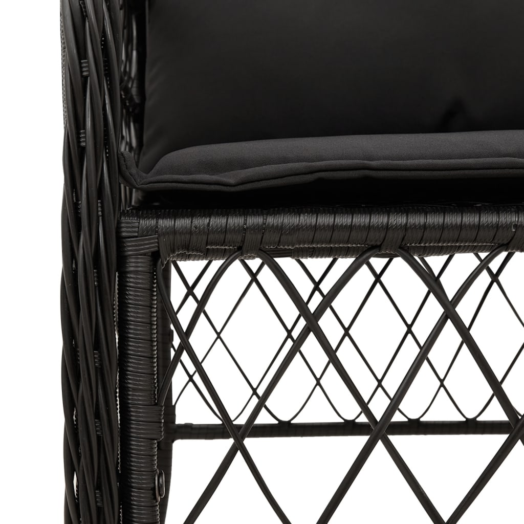3-dijelni bistro set s jastucima crni od poliratana Crna 80 cm table length