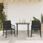3-dijelni bistro set s jastucima crni od poliratana Crna 80 cm table length