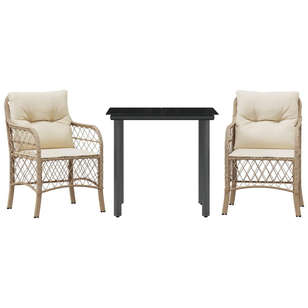 3-dijelni bistro set s jastucima bež od poliratana 80 cm table length
