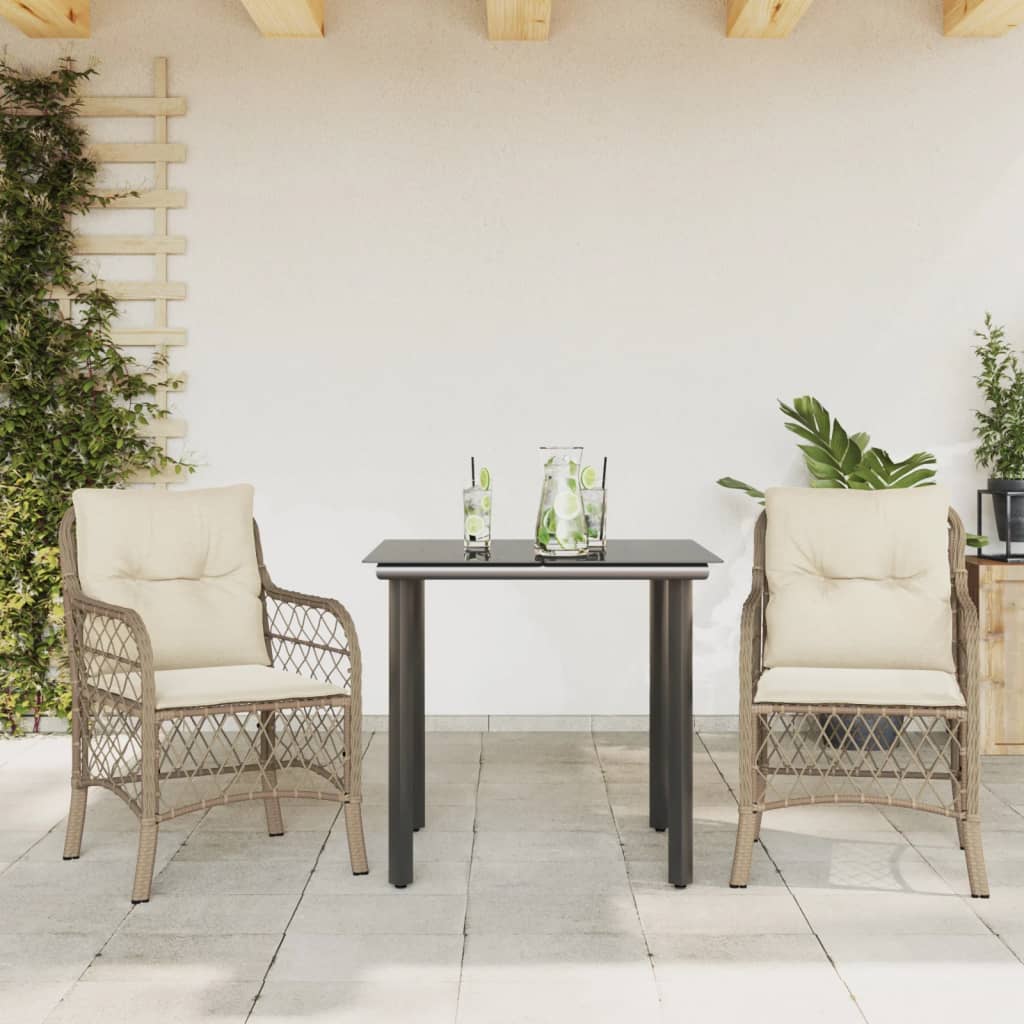 3-dijelni bistro set s jastucima bež od poliratana 80 cm table length