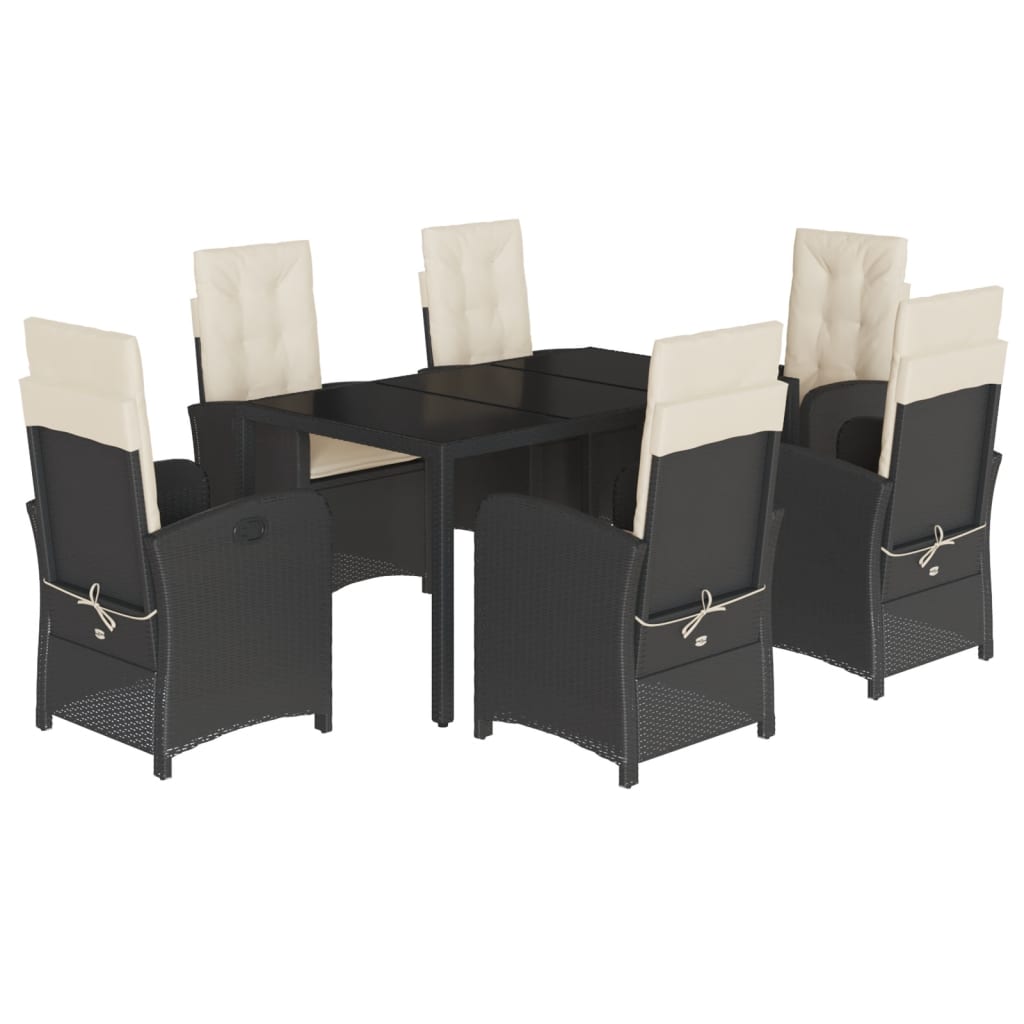 7-dijelni vrtni blagovaonski set s jastucima crni od poliratana Crna 150 cm table length