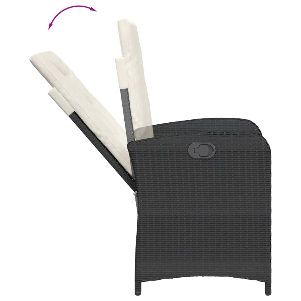 7-dijelni vrtni blagovaonski set s jastucima crni od poliratana Crna 190 cm table length