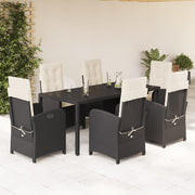 7-dijelni vrtni blagovaonski set s jastucima crni od poliratana Crna 190 cm table length