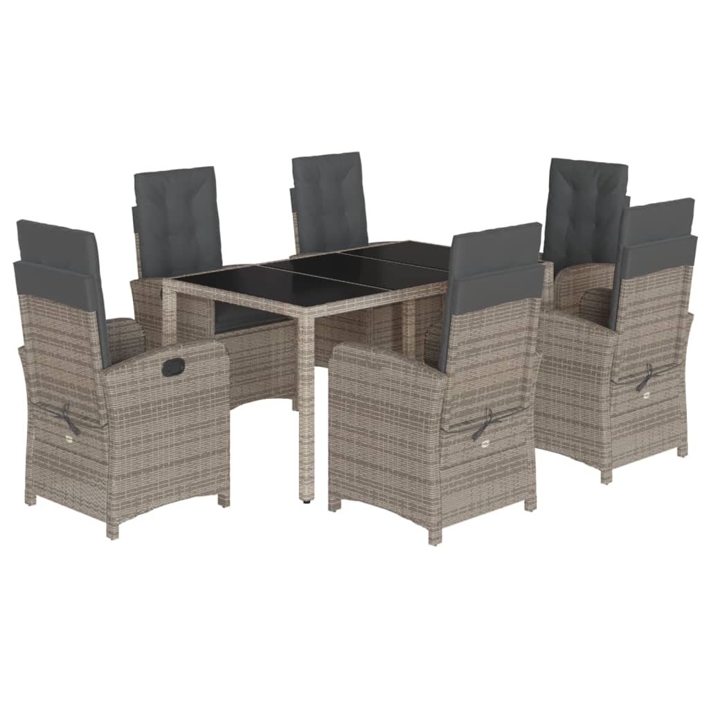 7-dijelni vrtni blagovaonski set sivi od poliratana Siva 150 cm table length