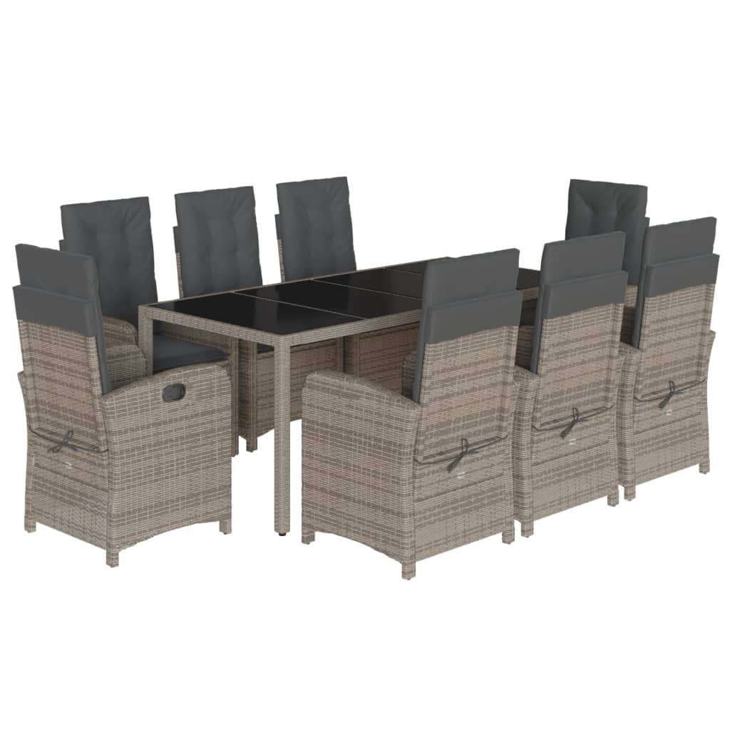 9-dijelni vrtni blagovaonski set sivi od poliratana Siva 190 cm table length