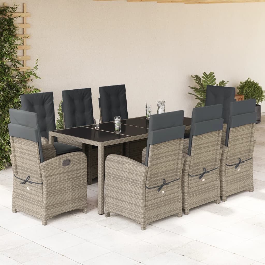 9-dijelni vrtni blagovaonski set sivi od poliratana Siva 190 cm table length