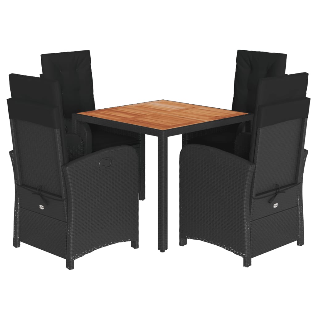 5-dijelni vrtni blagovaonski set s jastucima od poliratana crni Crna Dužina stola 90 cm