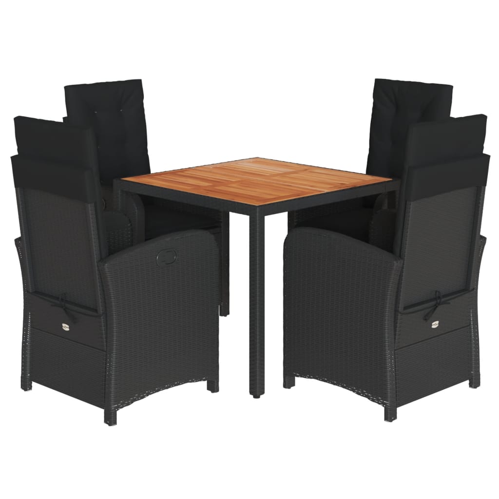 5-dijelni vrtni blagovaonski set s jastucima od poliratana crni Crna Dužina stola 90 cm