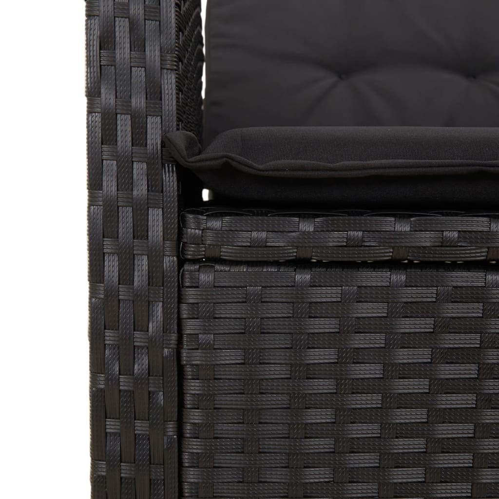 9-dijelni vrtni blagovaonski set s jastucima crni od poliratana Crna Dužina stola 190 cm