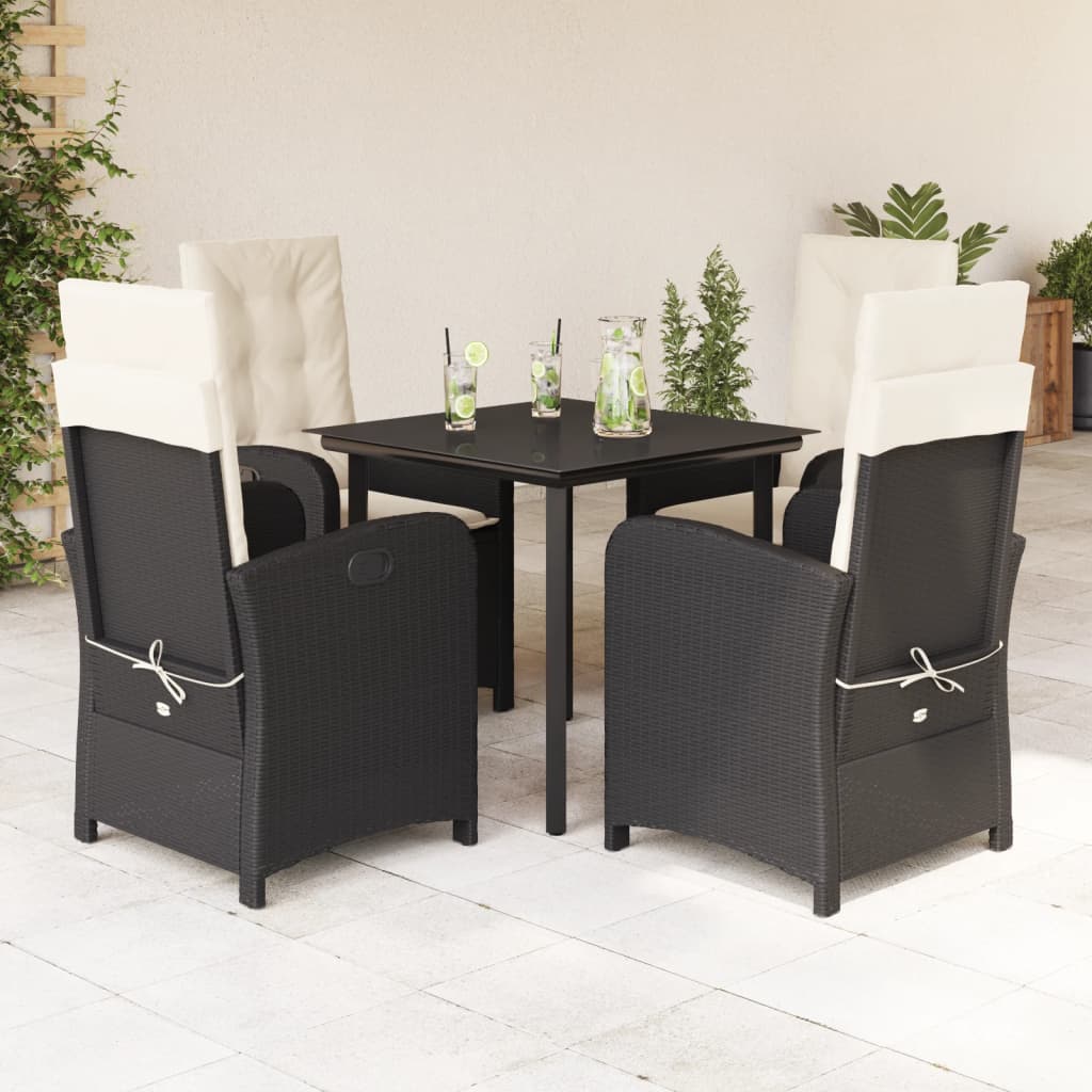 5-dijelni vrtni blagovaonski set s jastucima od poliratana crni Crna Dužina stola 80 cm
