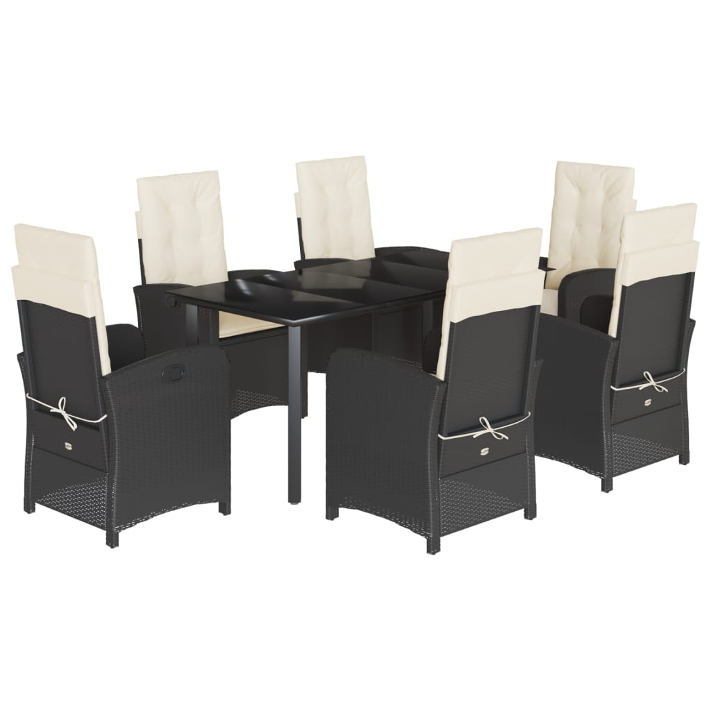 7-dijelni vrtni blagovaonski set s jastucima crni od poliratana Crna 160 cm table length