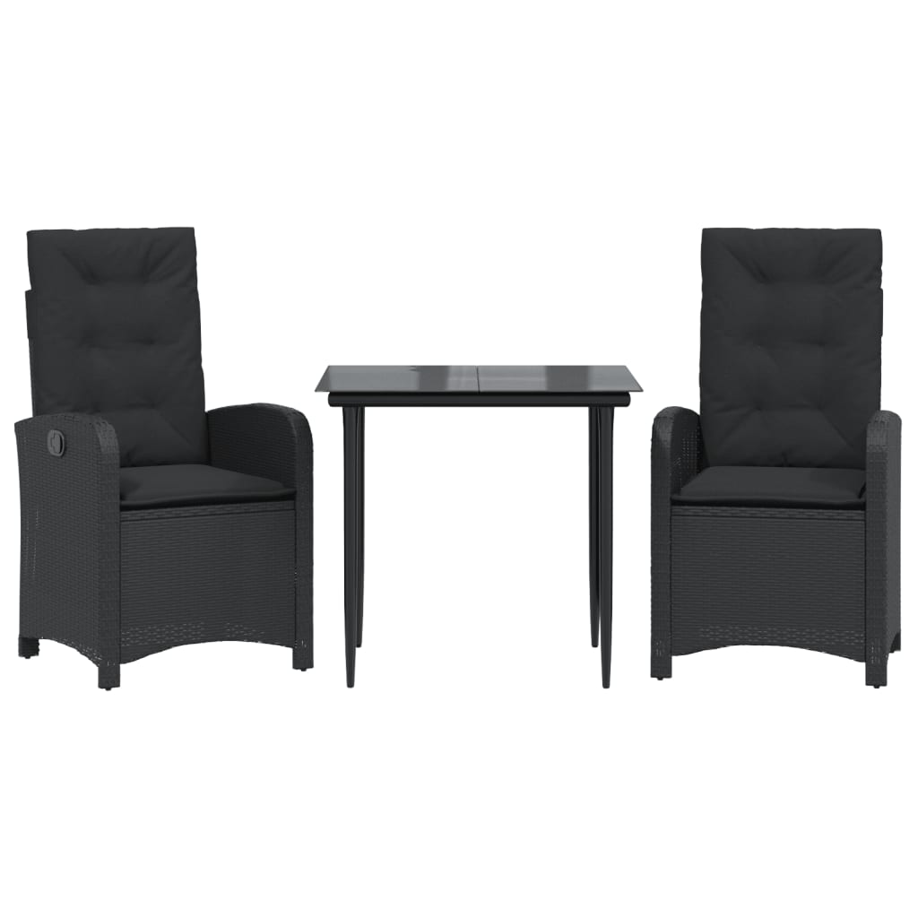 3-dijelni vrtni blagovaonski set s jastucima od poliratana crni Crna 80 cm table length