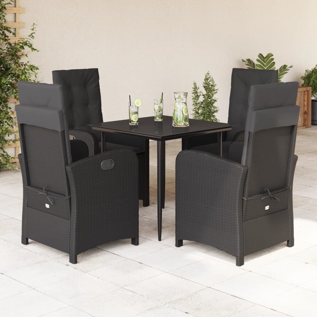 5-dijelni vrtni blagovaonski set s jastucima od poliratana crni Crna Dužina stola 80 cm