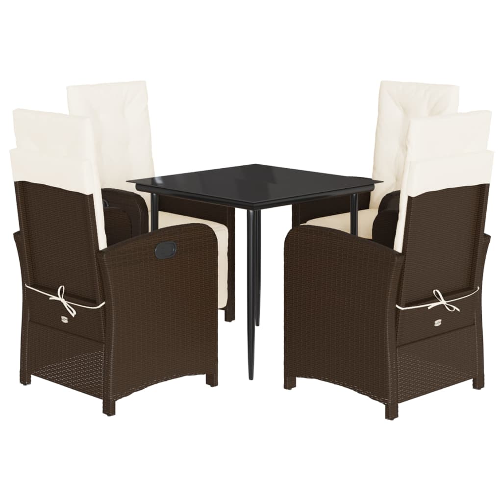 5-dijelni vrtni blagovaonski set s jastucima poliratan smeđi Smeđa 80 cm table length