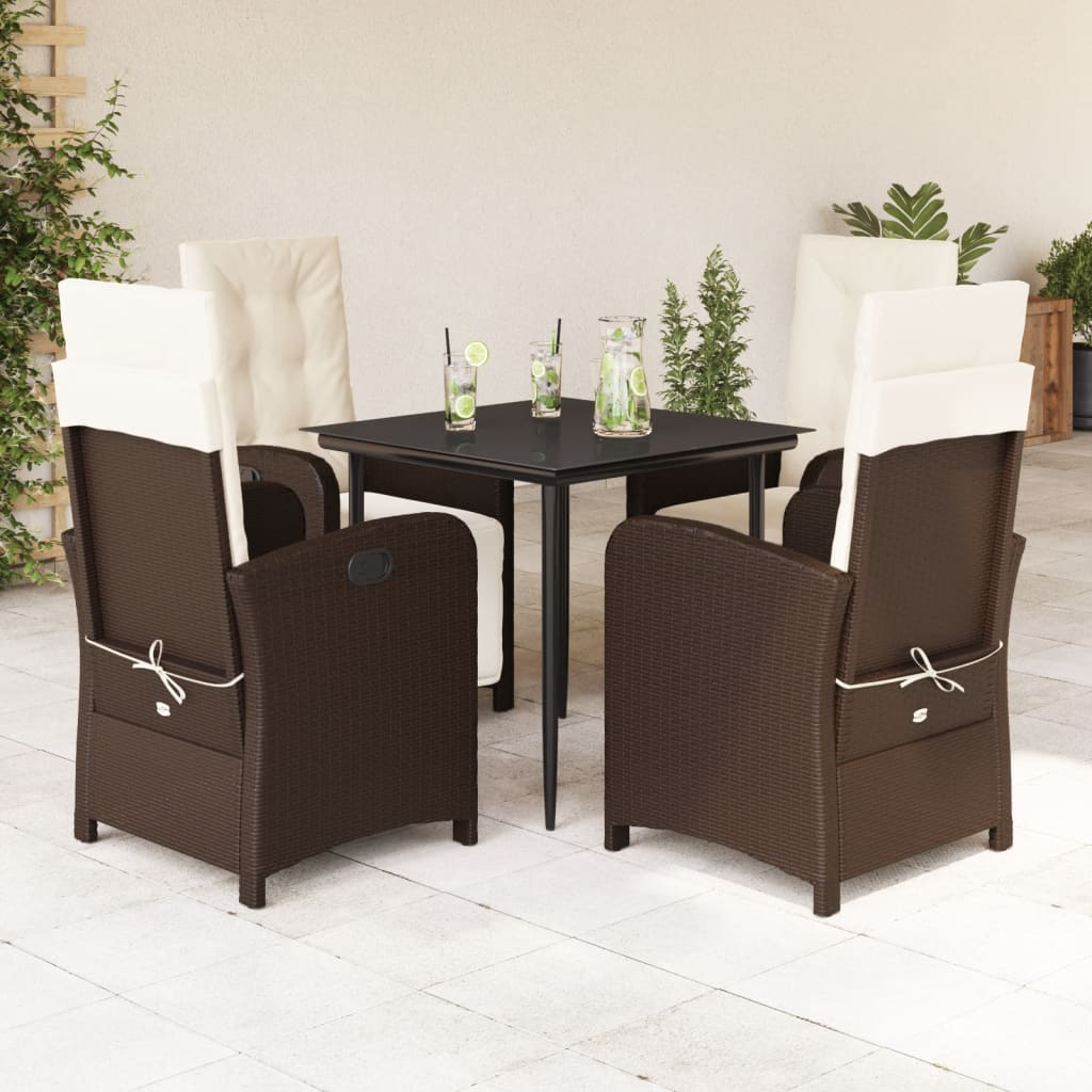 5-dijelni vrtni blagovaonski set s jastucima poliratan smeđi Smeđa 80 cm table length