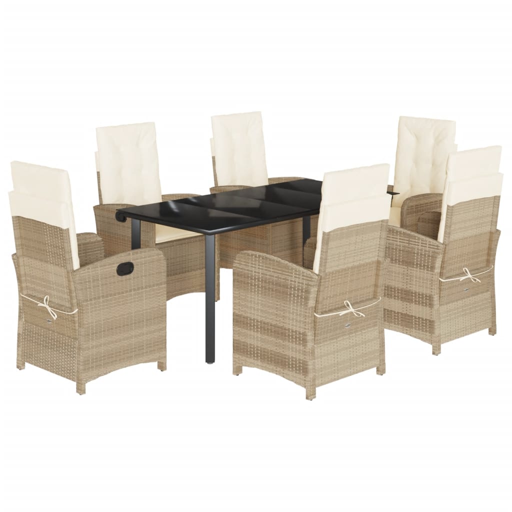 7-dijelni vrtni blagovaonski set od poliratana s jastucima bež 160 cm table length