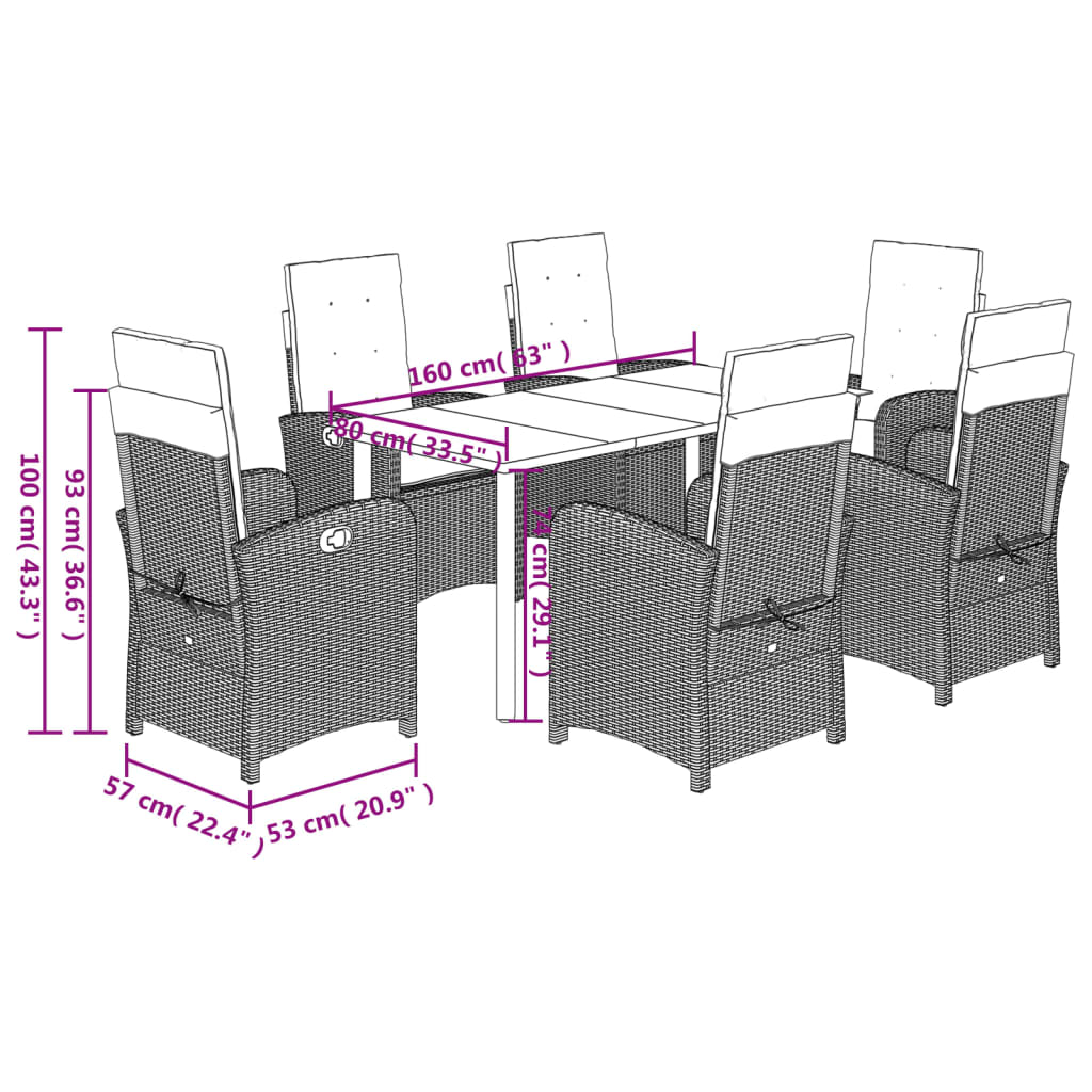 7-dijelni vrtni blagovaonski set od poliratana s jastucima bež 160 cm table length